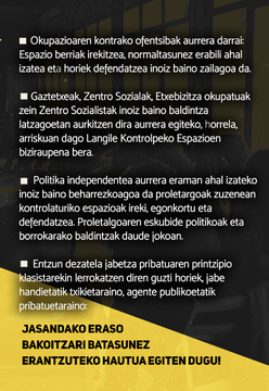Biderkatzen ari diren erasoen aurrean antolatzea ezinbestekoa dela azpimarratu dute Errakik eta haren parte diren Langile Kontrolpeko Espazioek (4)