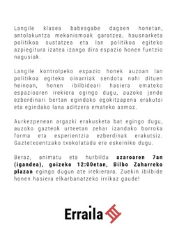 Igandean Erraila Gunea aurkeztuko dute Bilbo Zaharreko Gazte Asanbladak eta GKSk (2)