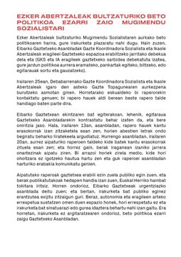 Ezker Abertzaleak bultzatuta, Mugimendu Sozialistari beto politikoa ezarri diote Eibarko Gaztetxean (1)