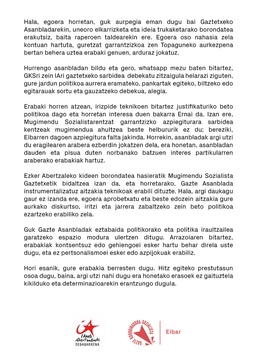 Ezker Abertzaleak bultzatuta, Mugimendu Sozialistari beto politikoa ezarri diote Eibarko Gaztetxean (2)