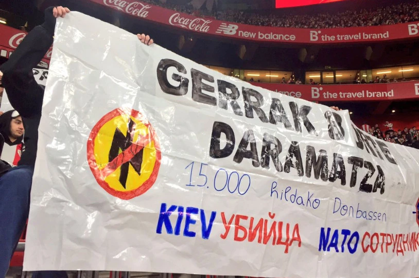 3.000 euroko isunak, San Mamesen erakutsitako Donetskeko bandera baten harira