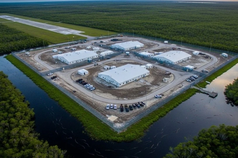 Trumpek 'Alligator Alcatraz' inauguratu du: 5.000 migratzailerentzako makrokartzela bat Floridan, kaimanez inguratua