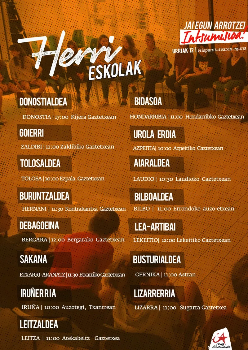 Ikasle Abertzaleakek Herri Eskolak antolatu ditu hamaika txokotan urriaren 12rako