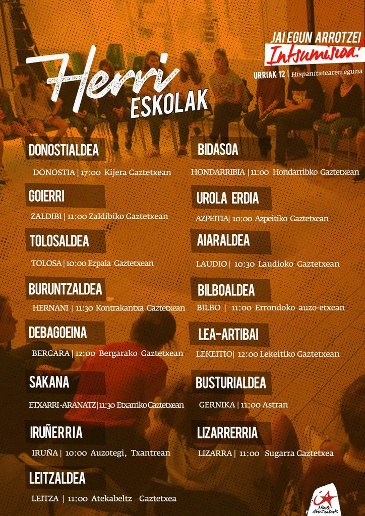 Ikasle Abertzaleakek Herri Eskolak antolatu ditu hamaika txokotan urriaren 12rako