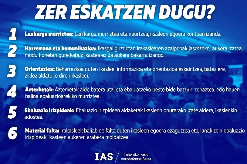 Ikasleen bizi baldintzak hobetzeko hainbat neurri aldarrikatu ditu Iruñerriko Ikasle Autodefentsa Sareak