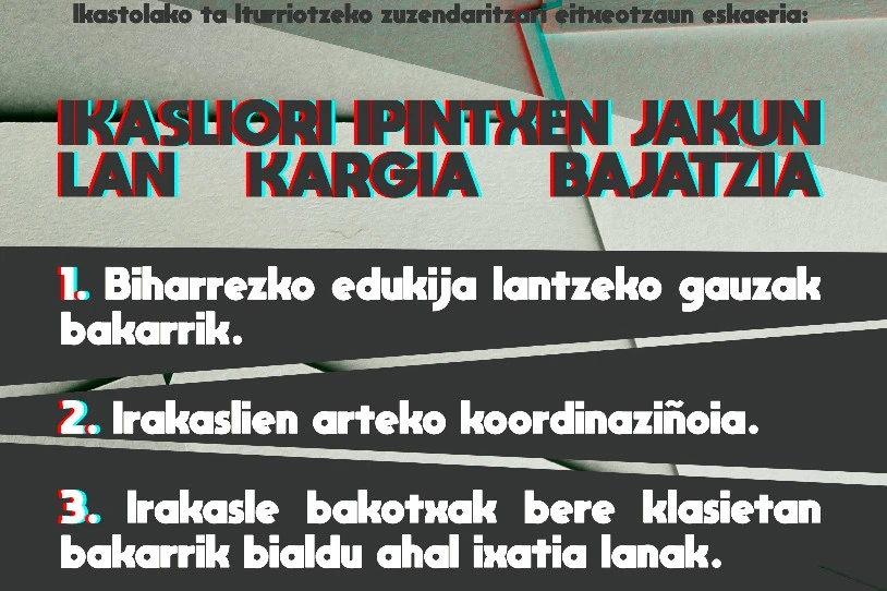 Lekeitioko IAk eta Ikasleen Autodefentsa Sareak lan karga arintzearen aldeko kanpaina abiatu dute