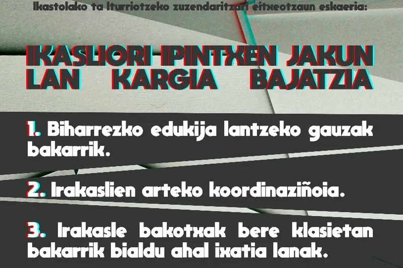 Lekeitioko IAk eta Ikasleen Autodefentsa Sareak lan karga arintzearen aldeko kanpaina abiatu dute