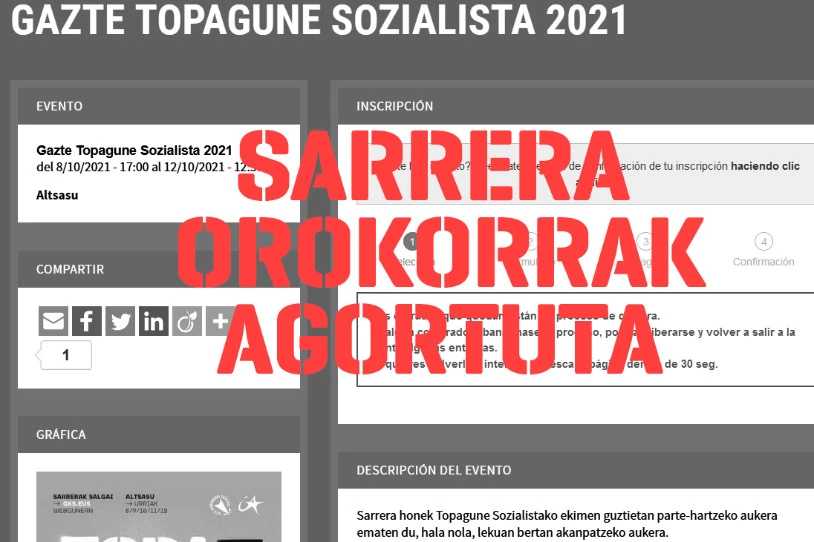 Agortu dira Gazte Topagune Sozialistarako sarrera orokorrak