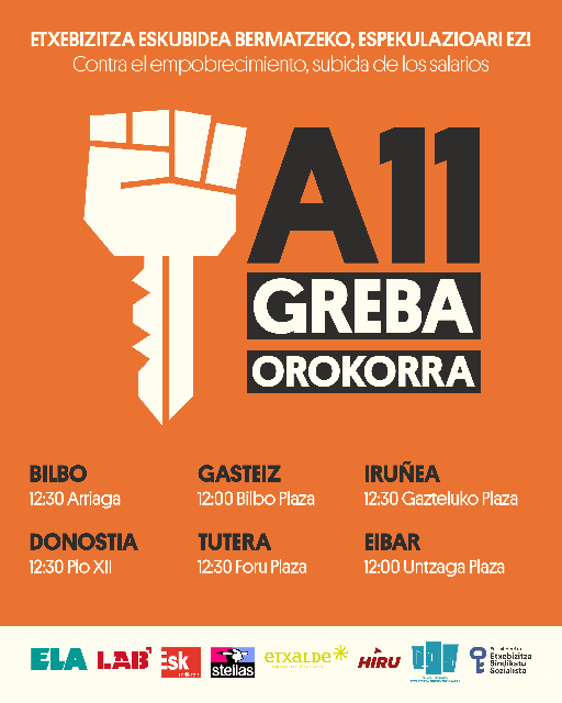 Greba orokorra: Etxebizitza eskubidea bermatzeko, espekulaziorik ez!